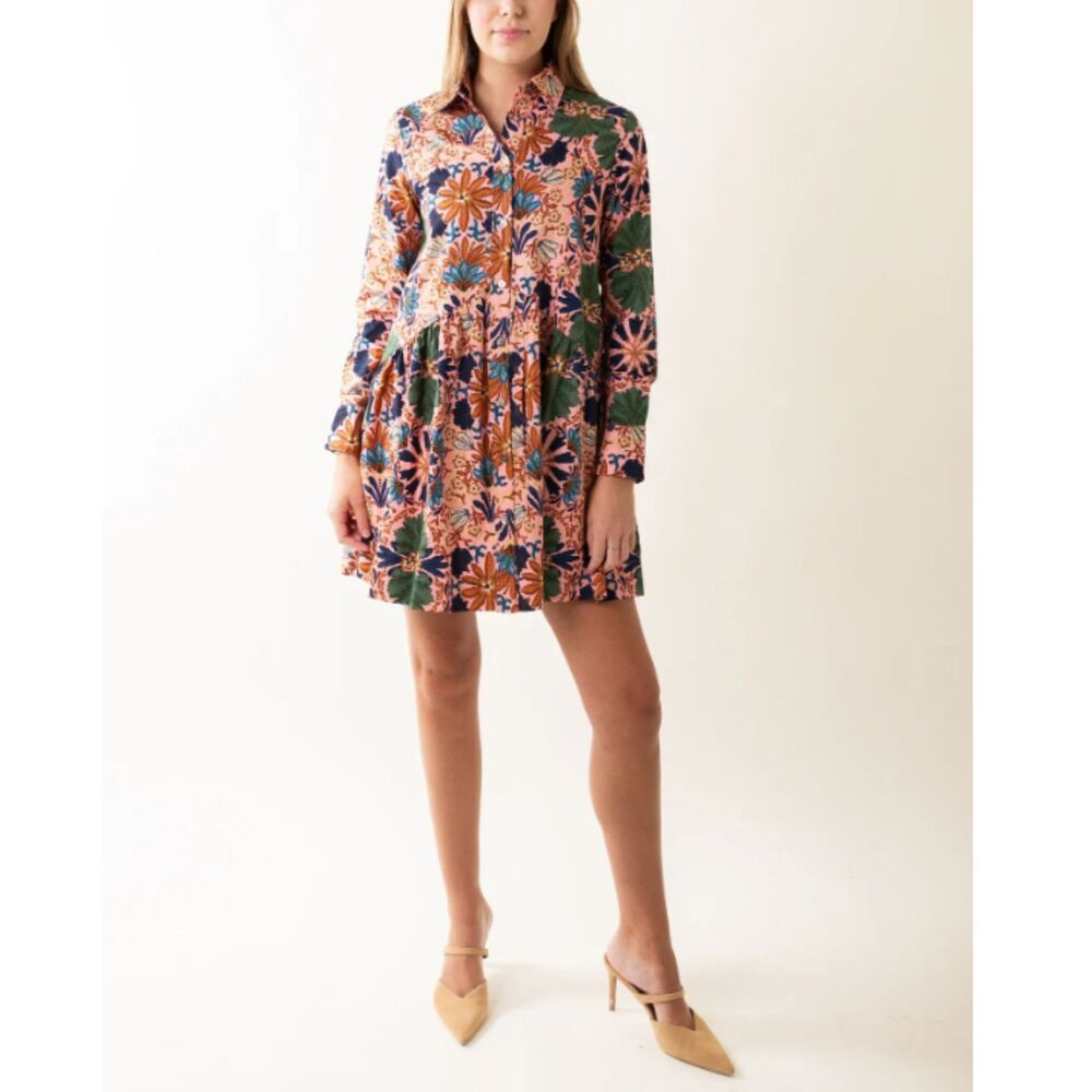 Olivaceous Multicolor Floral Mini Shirt Dress